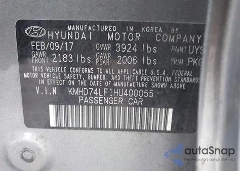 2017 Hyundai Elantra Se z USA, uszkodzony, nr VIN KMHD74LF1HU400055